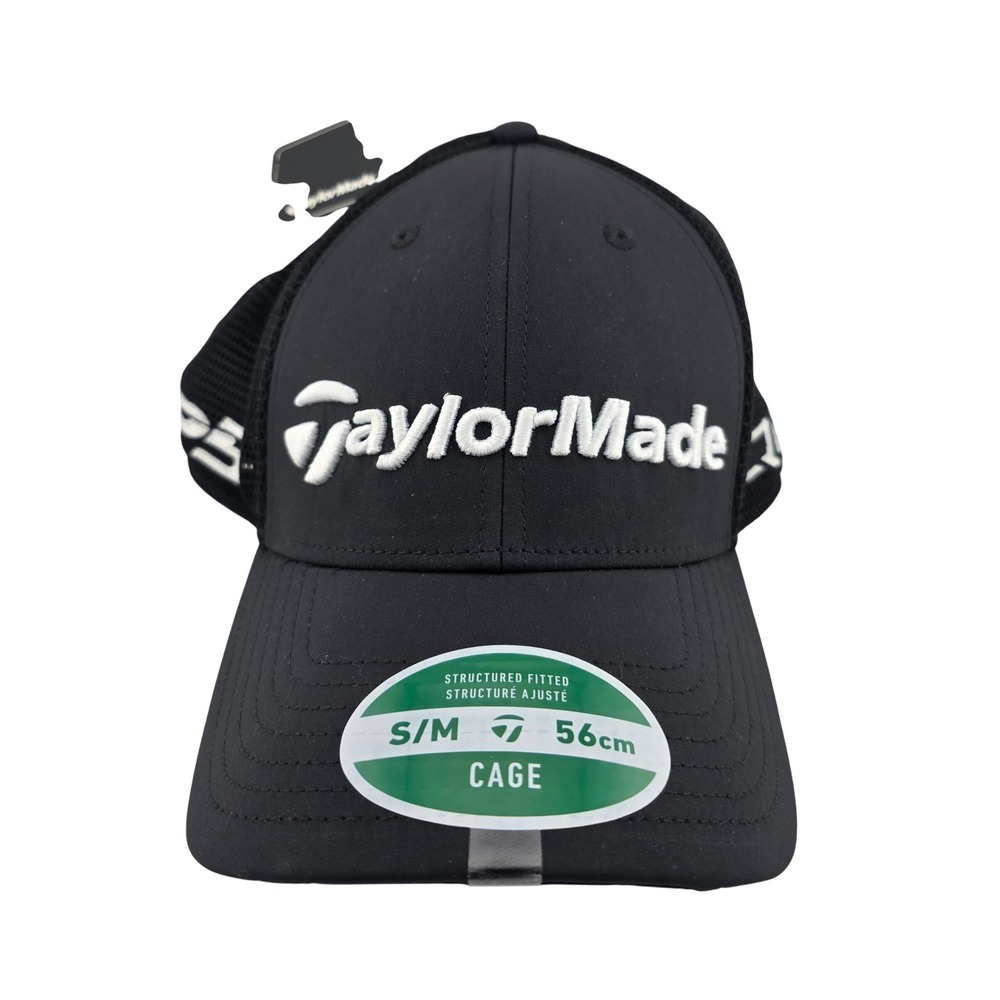 TaylorMade‎ Cage Golf Hat Men S/M Black NEW Structured Fitted Qi10 TP5 Mesh Cap
